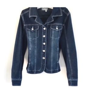 Dark Wash Denim Jacket Live a Little Fitted Jean Jacket Women’s Size Small